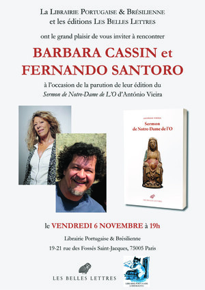 Rencontre avec Barbara Cassin et Fernando Santoro à la Librairie Portugaise et Brésilienne (Paris, 5e)